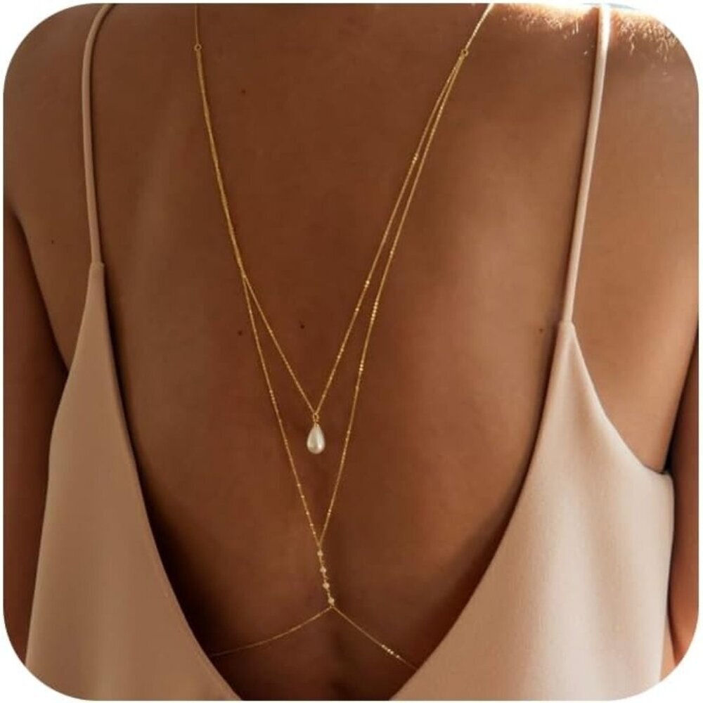 🆕 Women Gold Rhinestone Peal Back Chain Necklace Lingerie Waist Belly Jewelry